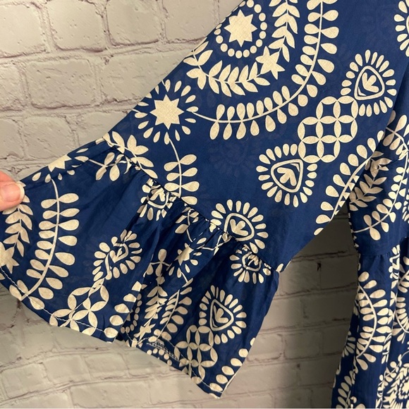 Saiph Cotton Bell Sleeve Santorini tiered Mini Dress crochet detail preppy MED - Picture 6 of 10